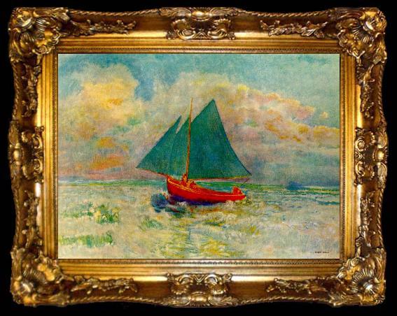 framed  Odilon Redon Red Boat with a Blue Sail, ta009-2